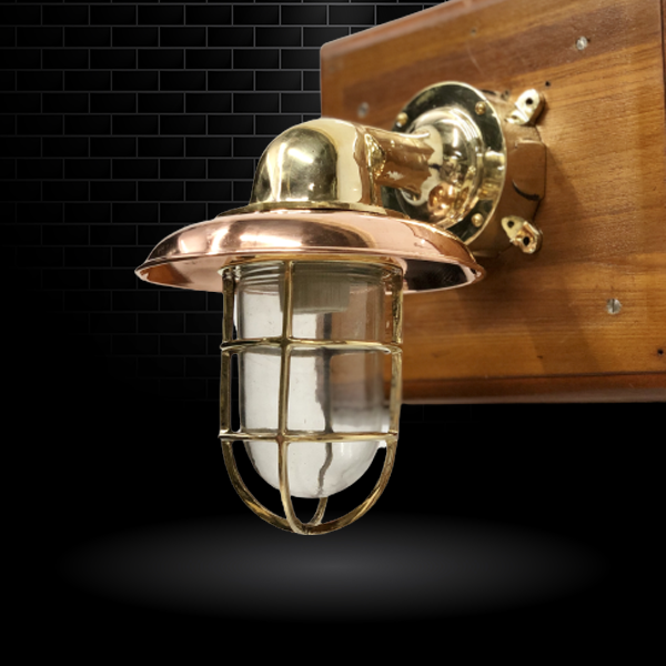 Nautical Deck Wall Light with Copper Shade Cap
